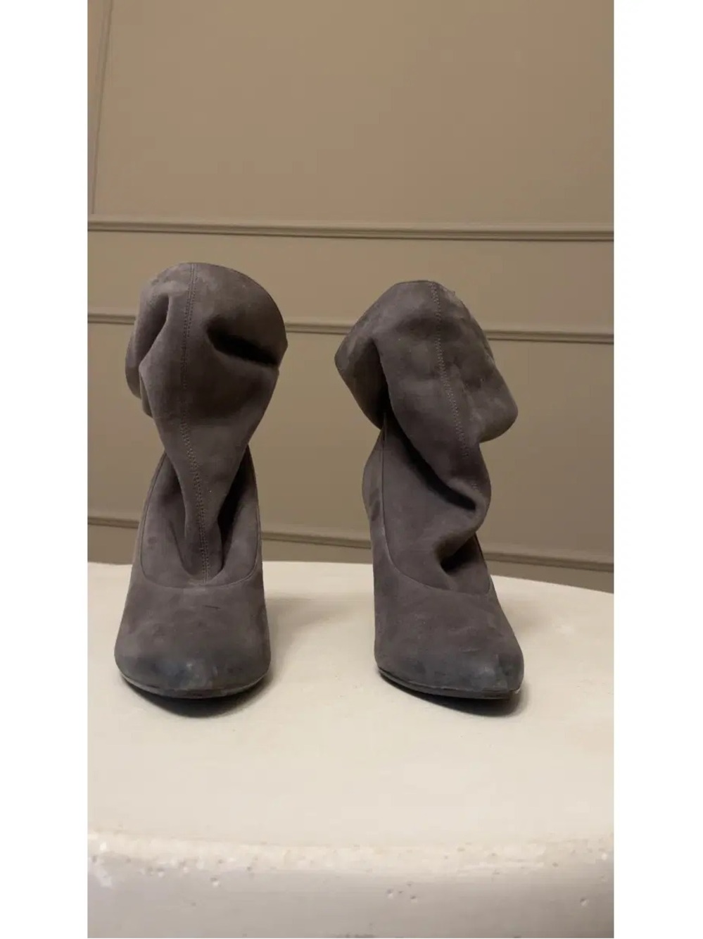Ash Gray Suede Slouch Ankle Booties